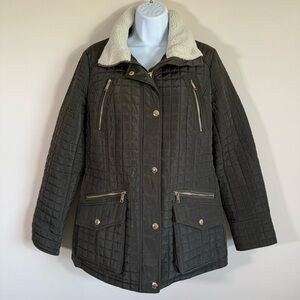 NWT Michael Kors Women’s Quilted Anorak Coat Dark Green Moss Gold Hardware M